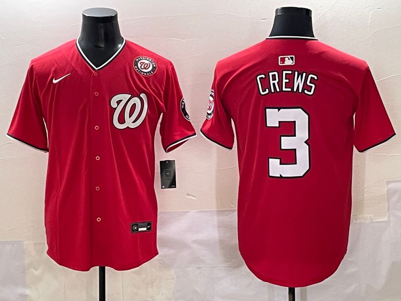 Men 2025 Washington Nationals #3 Crews Red Game Nike MLB Jersey style 5